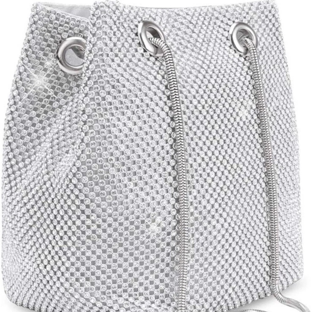 Silver Mesh Evening Bucket Shoulder Hand Bag Party Wedding Date Night